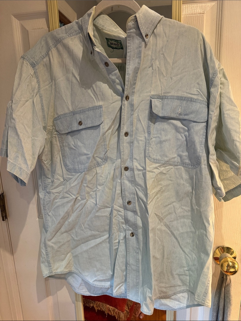 Arcadia Light Blue Short-Sleeve Button-Down Chest Pocket Shirt